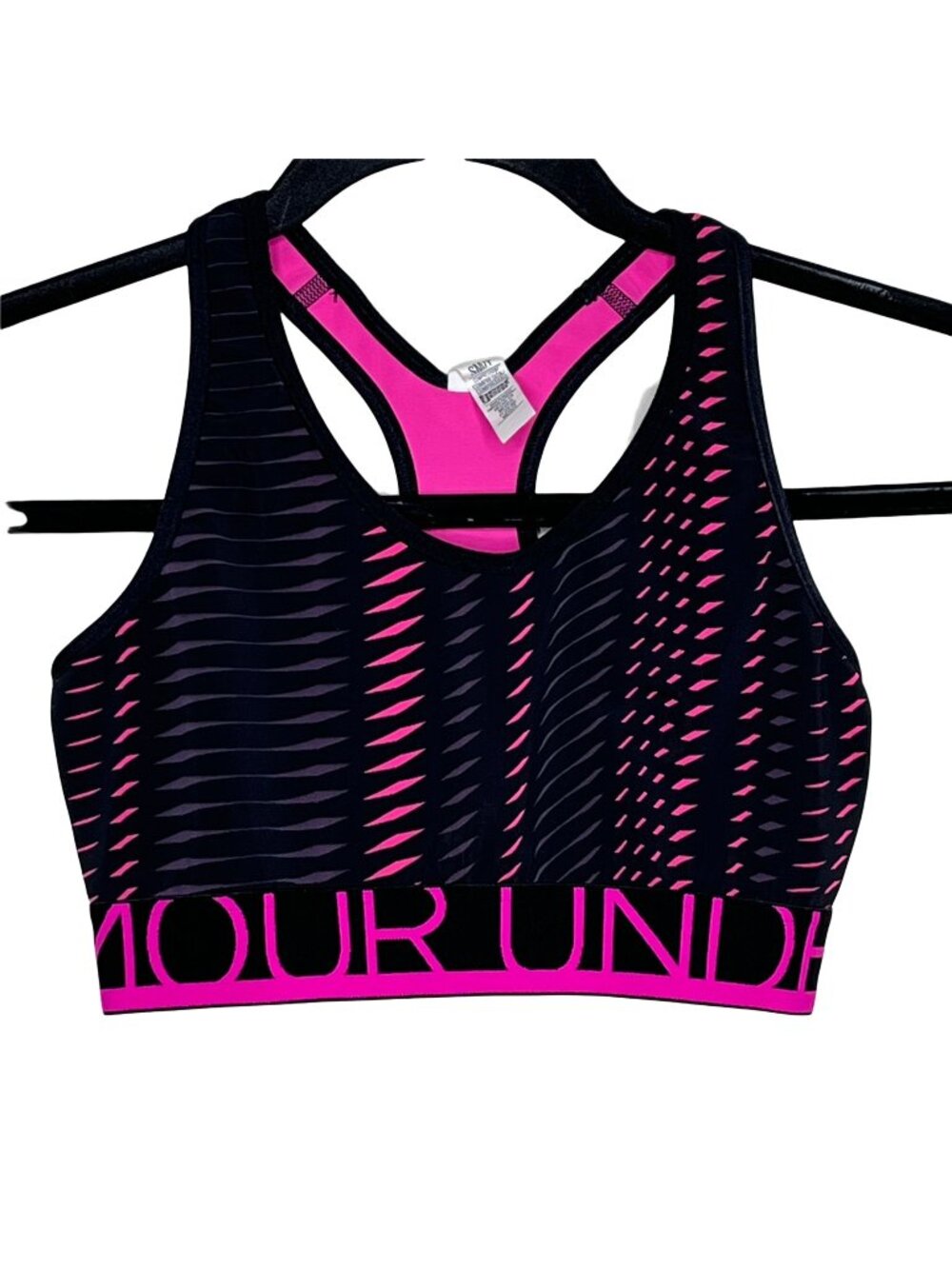 Under Armour HeatGear Womens S Sports Bra Black Pink Athletic Gym Athleisure
